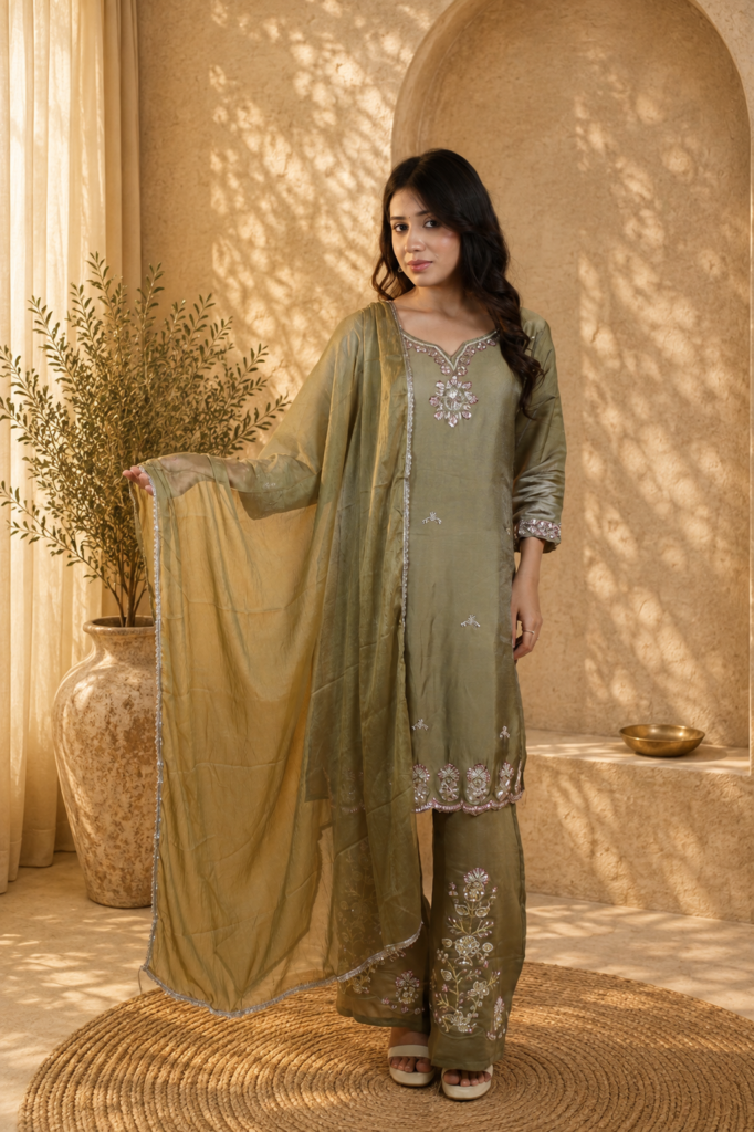 Embroidered Crepe Kurta Set