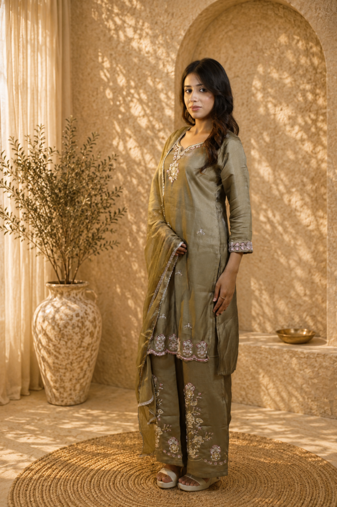 Embroidered Crepe Kurta Set