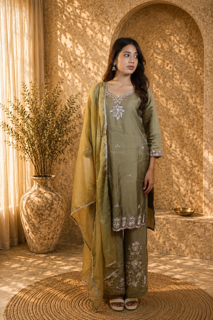 Embroidered Crepe Kurta Set