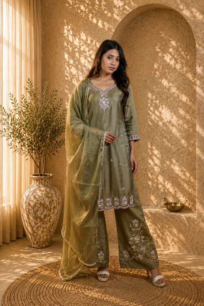 Embroidered Crepe Kurta Set