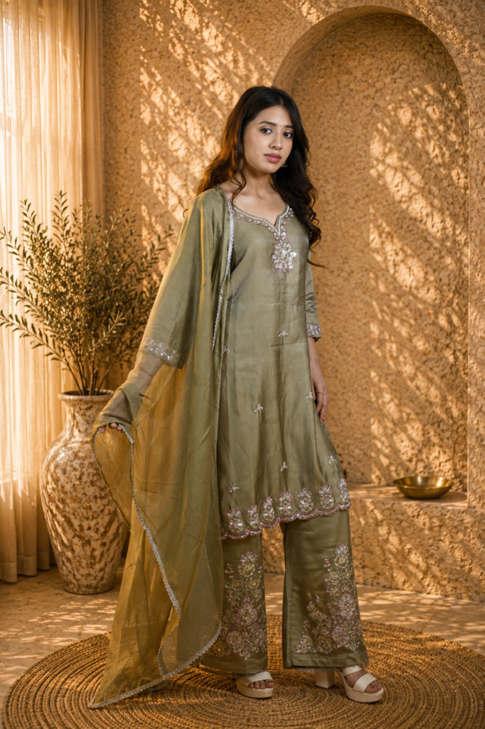 Embroidered Crepe Kurta Set
