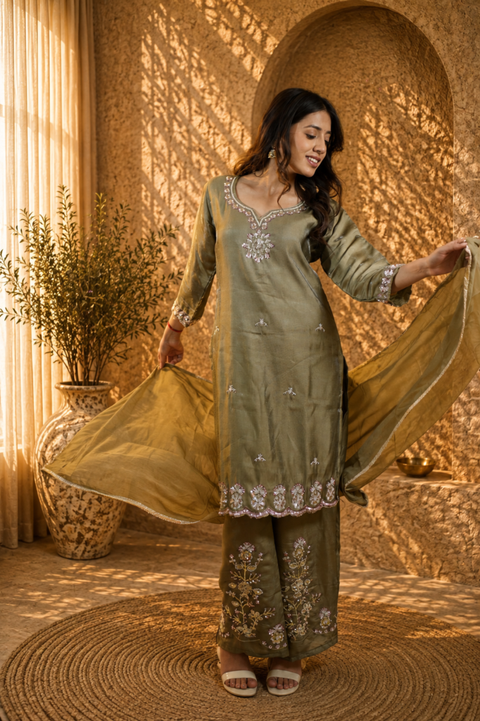 Embroidered Crepe Kurta Set