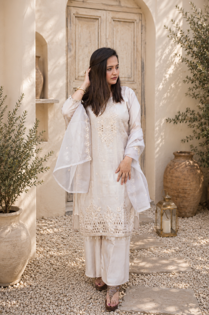 Elegant sea green satin kurta set