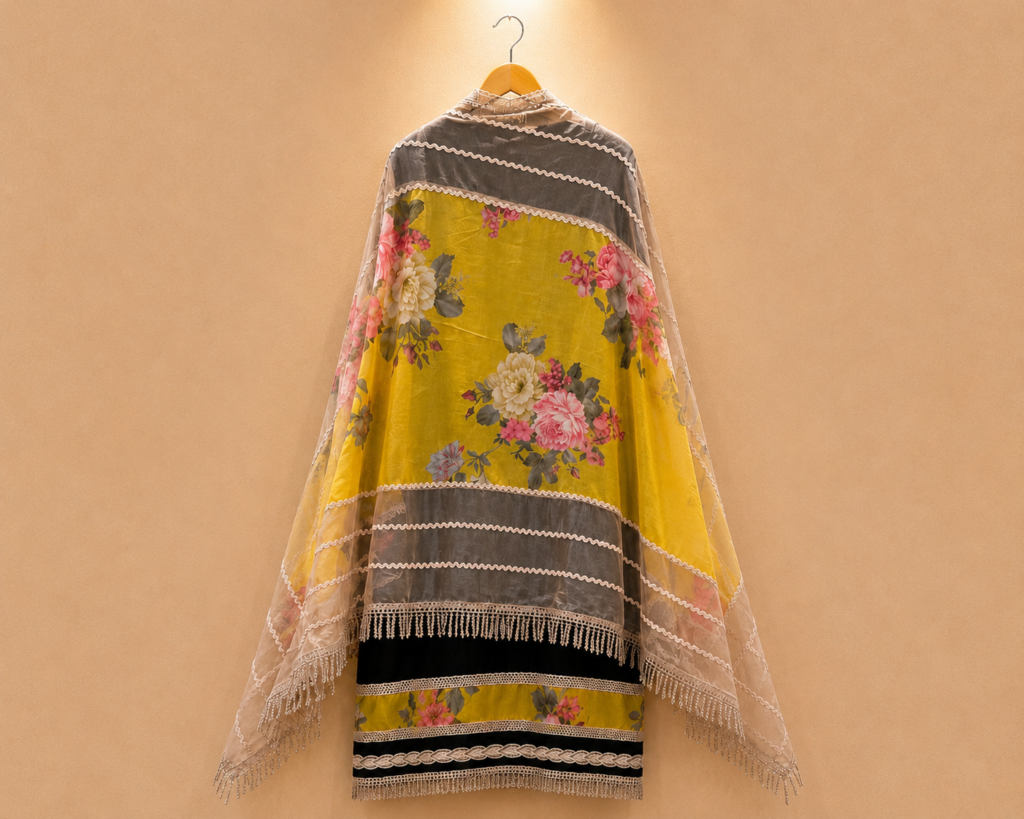 Noor Floral Black & Mustard Unstitched Material