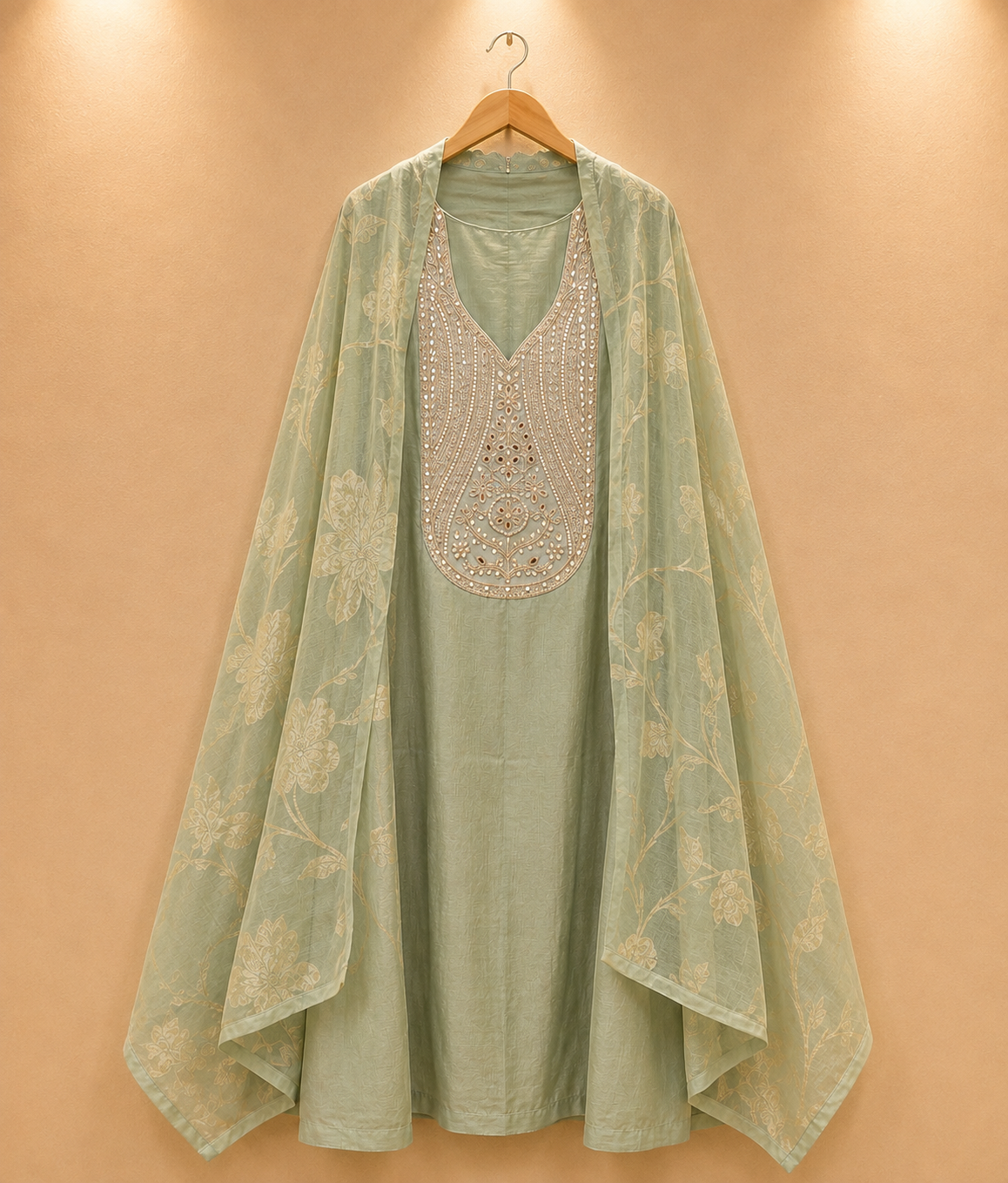 Sage Bloom Embroidered Unstitched Material