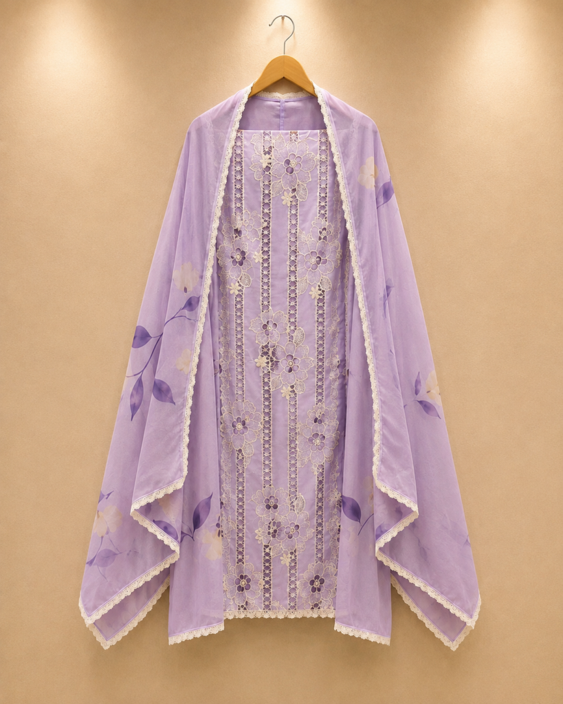 Lavender Bloom Embroidered Unstitched Pakistani Suit