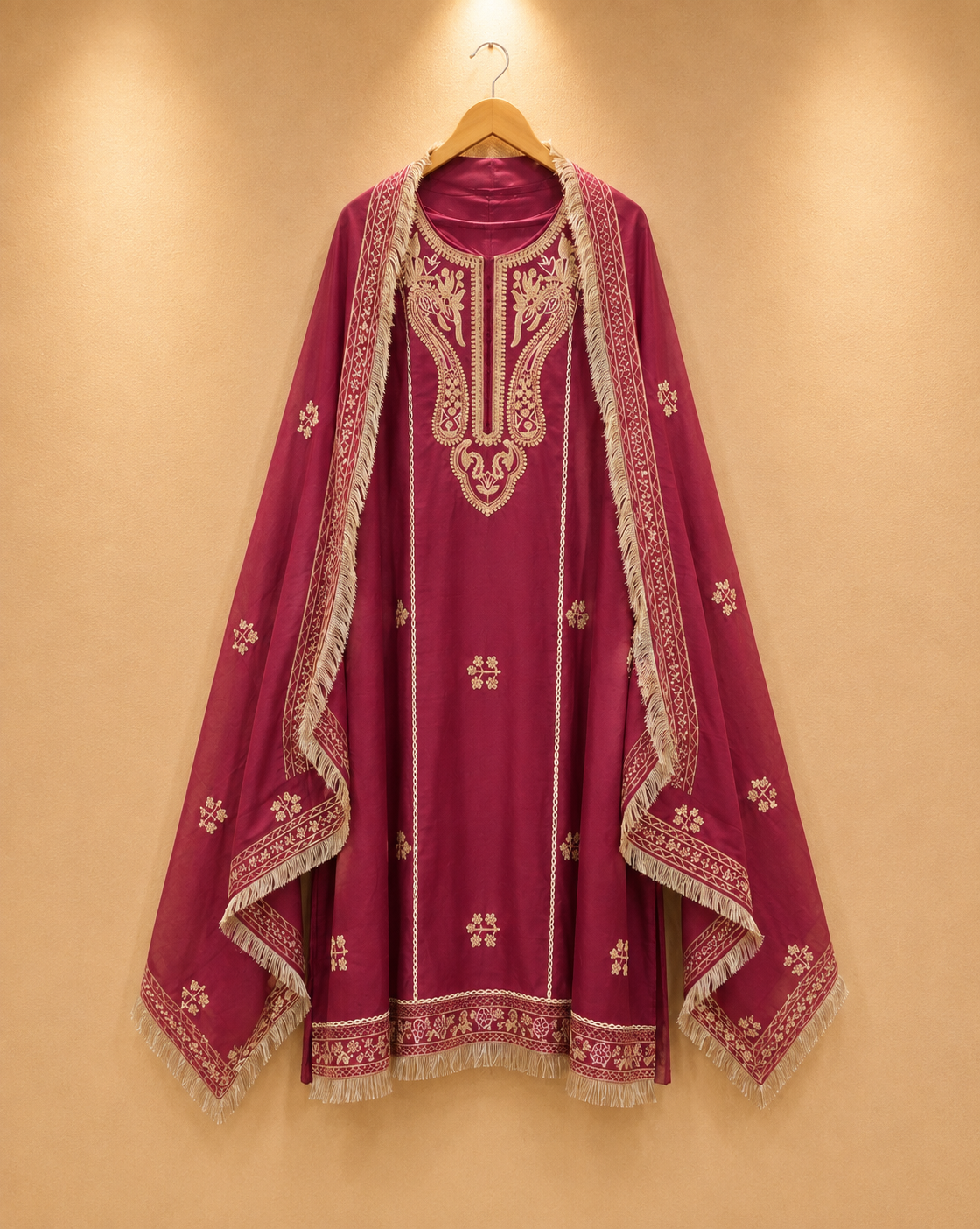 Maroon Embroidered Unstitched Suit