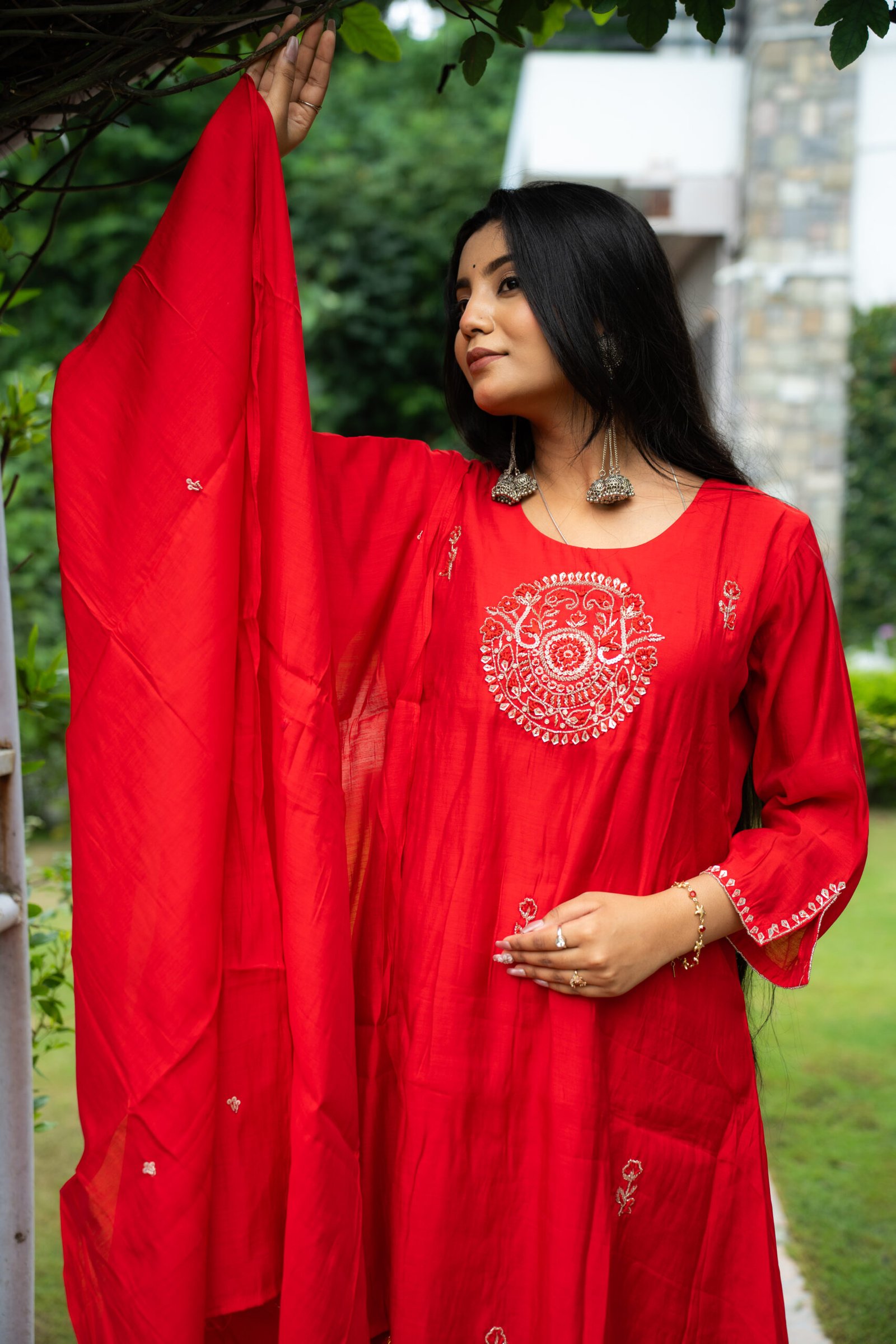 Red Royal Motif Kurta Set