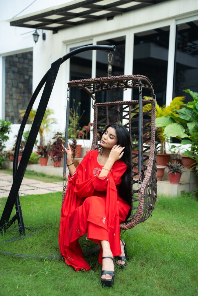 Red Royal Motif Kurta Set