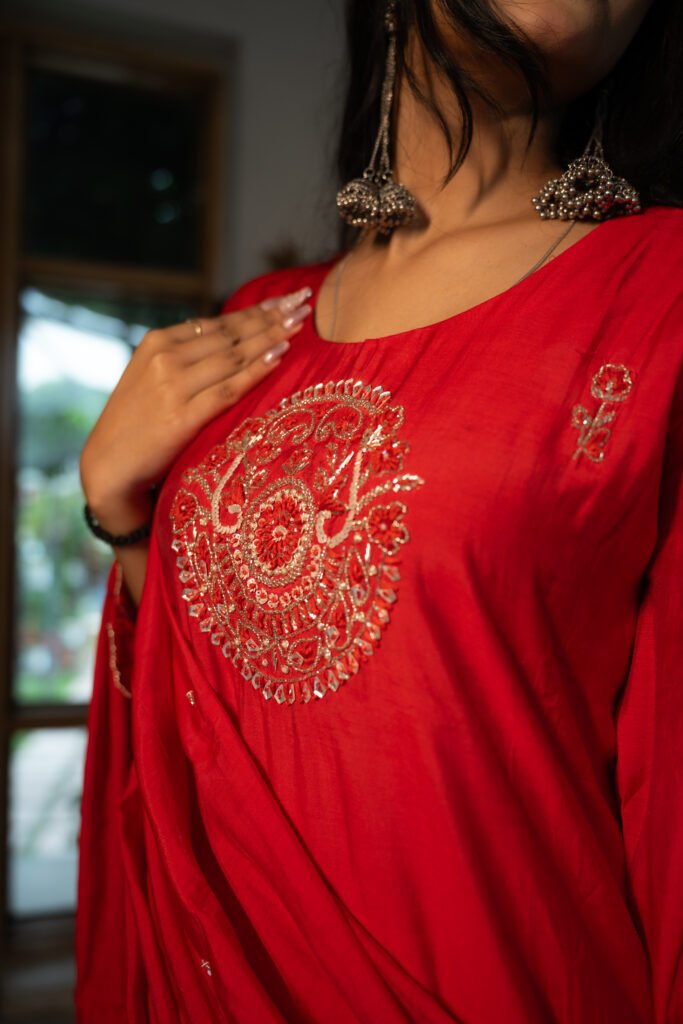 Red Royal Motif Kurta Set