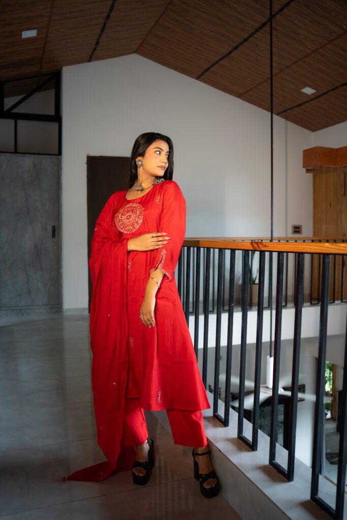 Red Royal Motif Kurta Set