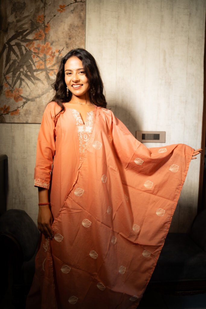 Peach Blossom Embroidered Suit Set