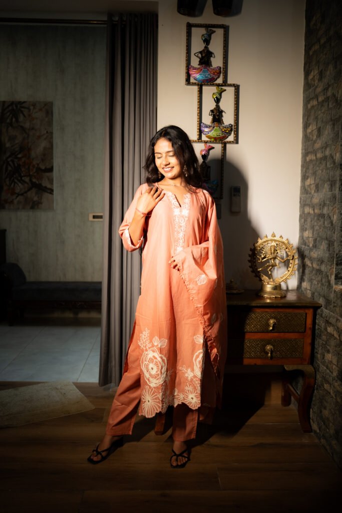 Peach Blossom Embroidered Suit Set
