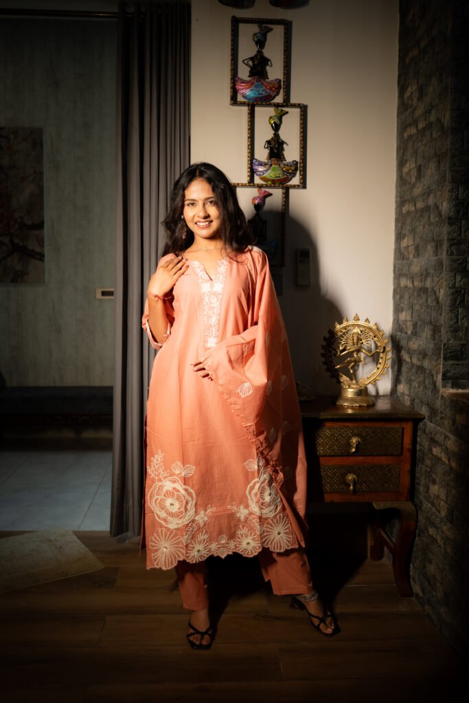 Peach Blossom Embroidered Suit Set