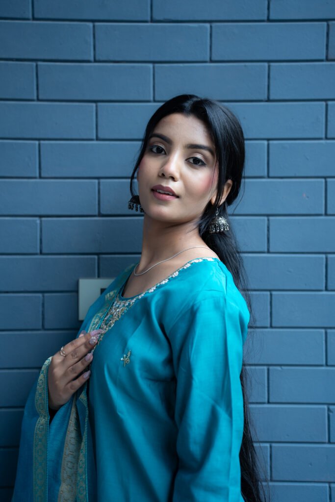 Turquoise-blue Embroidered Suit Set
