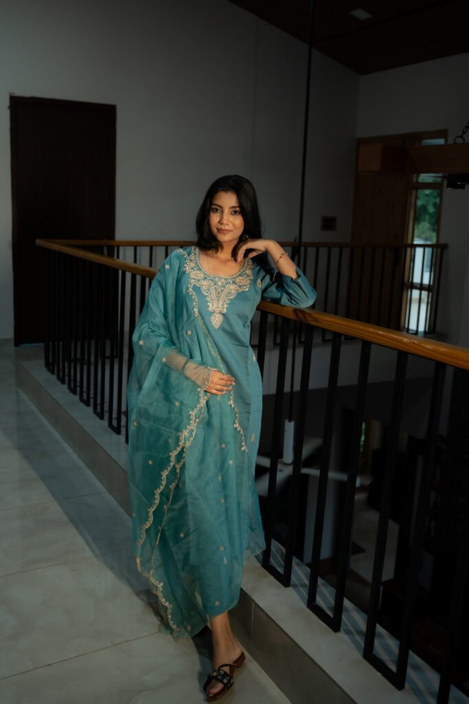 Blue Embroidered Suit Set