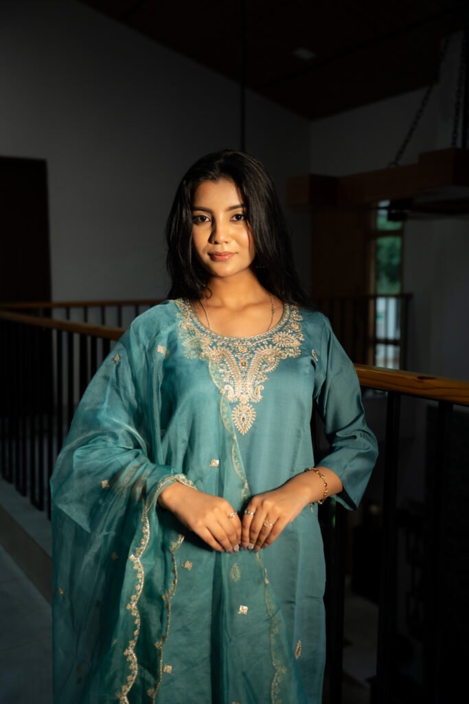 Blue Embroidered Suit Set