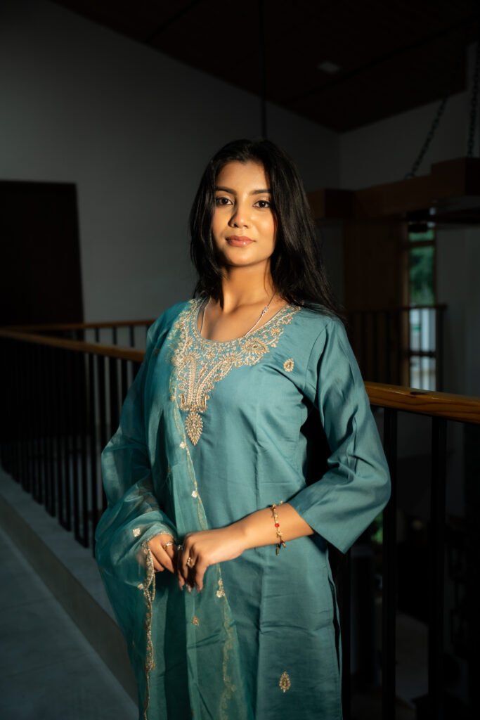 Blue Embroidered Suit Set